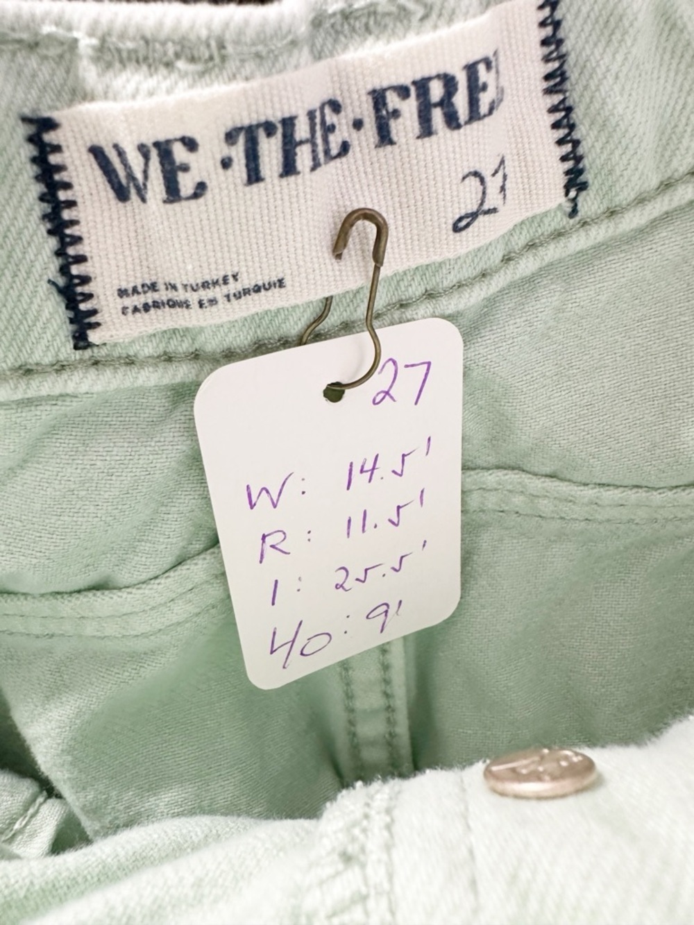 NEW Free People We The Free Pistachio Mint Green Lucky You Barrel Jeans 27 - Picture 9 of 11